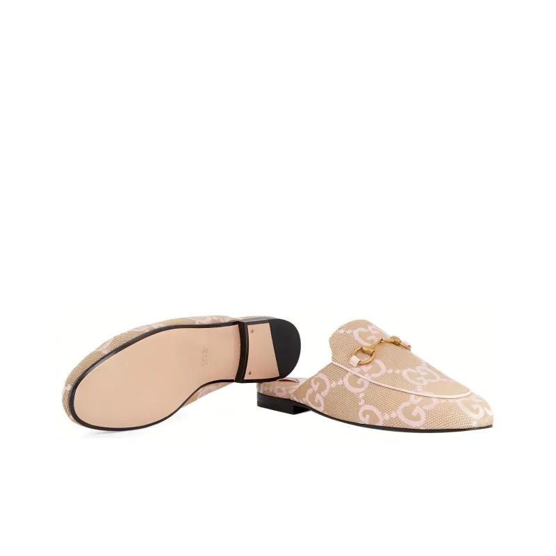 GUCCI Jumbo GG Princetown Slipper Beige Light Pink Canvas-5