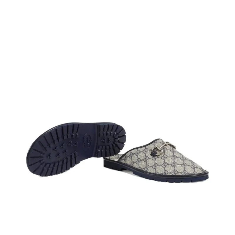 GUCCI GG Horsebit Slippers Beige Blue-5
