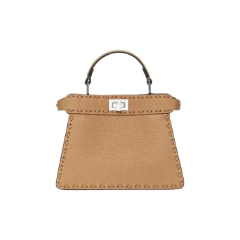 FENDI Peekaboo ISeeU Grain Cow Leather Shoulder Bag, Crossbody Bag, Handbag Small Size Women's Milk Coffee
