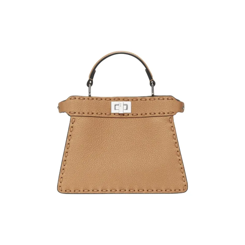 FENDI Peekaboo ISeeU Grain Cow Leather Shoulder Bag, Crossbody Bag, Handbag Trumpets Women's Milk Coffee-0
