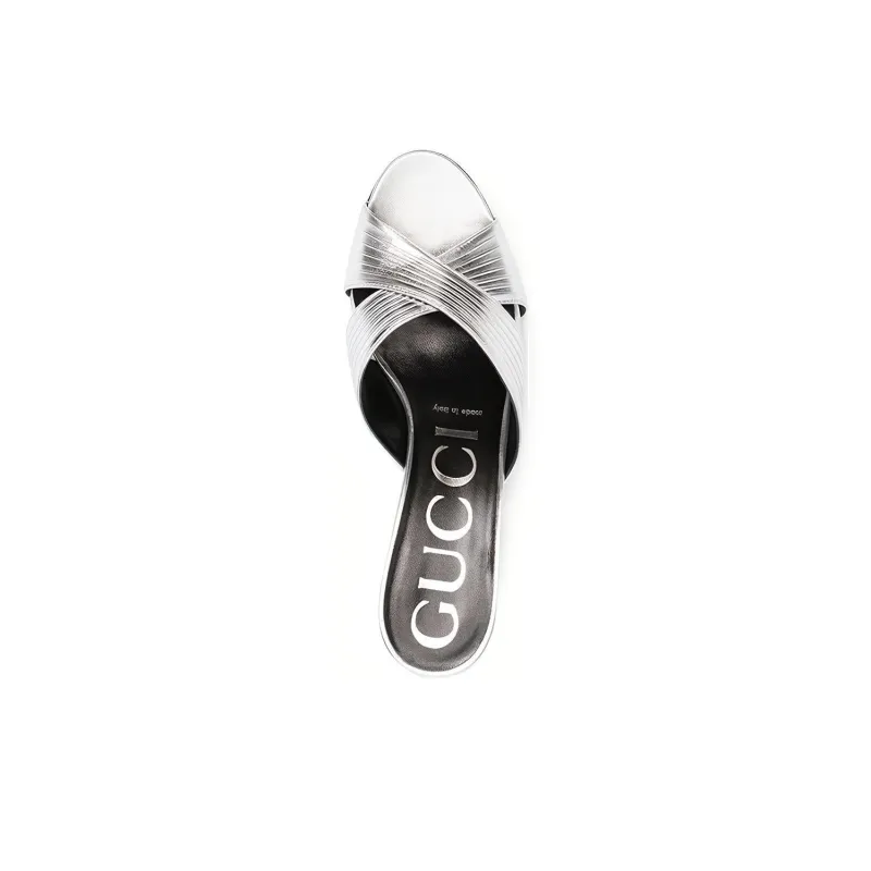 GUCCI Slide Slippers 8cm Women's Silver-2