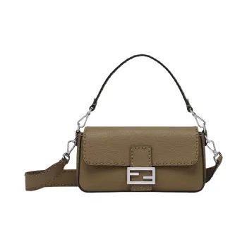 FENDI Baguette Cow Leather Shoulder Bag Crossbody Bag Handbag Medium Size Women's Green
