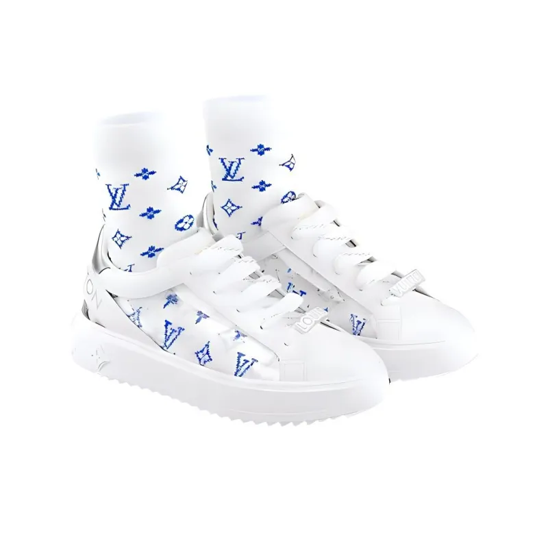 LOUIS VUITTON Time Out Low Top Stylish Skateboarding Shoes Women's White Blue-3