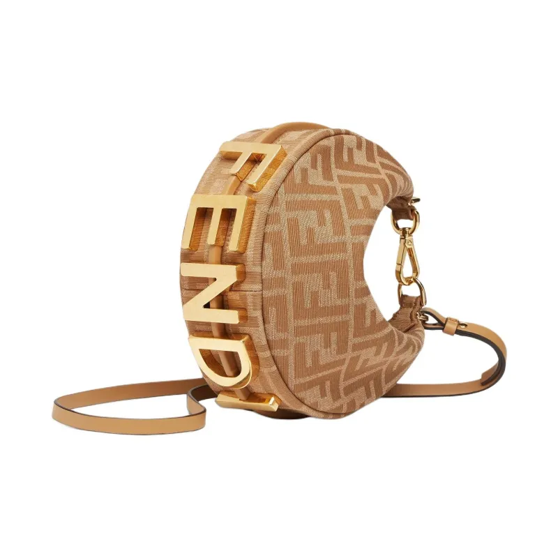FENDI Fendigraphy FF Fabric Polyamide Wrist Bag Mini Women's Beige-1