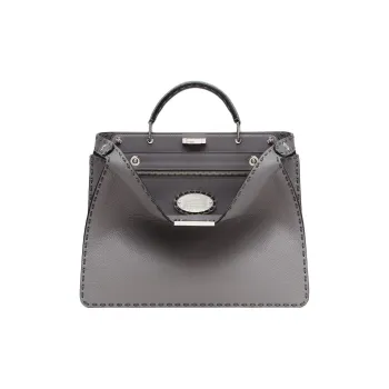 FENDI Peekaboo ISeeU Calfskin With Canvas Shoulder Bag Crossbody Bag Handbag Medium Size Men's Gray