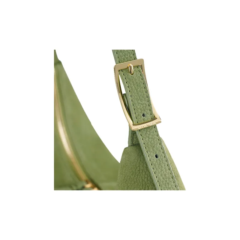 APEDE MOD Top Grain Cow Leather Suede Crescent Bag Avocado Pack Handbag Shoulder Bag Medium Size Women's Avocado Green-1