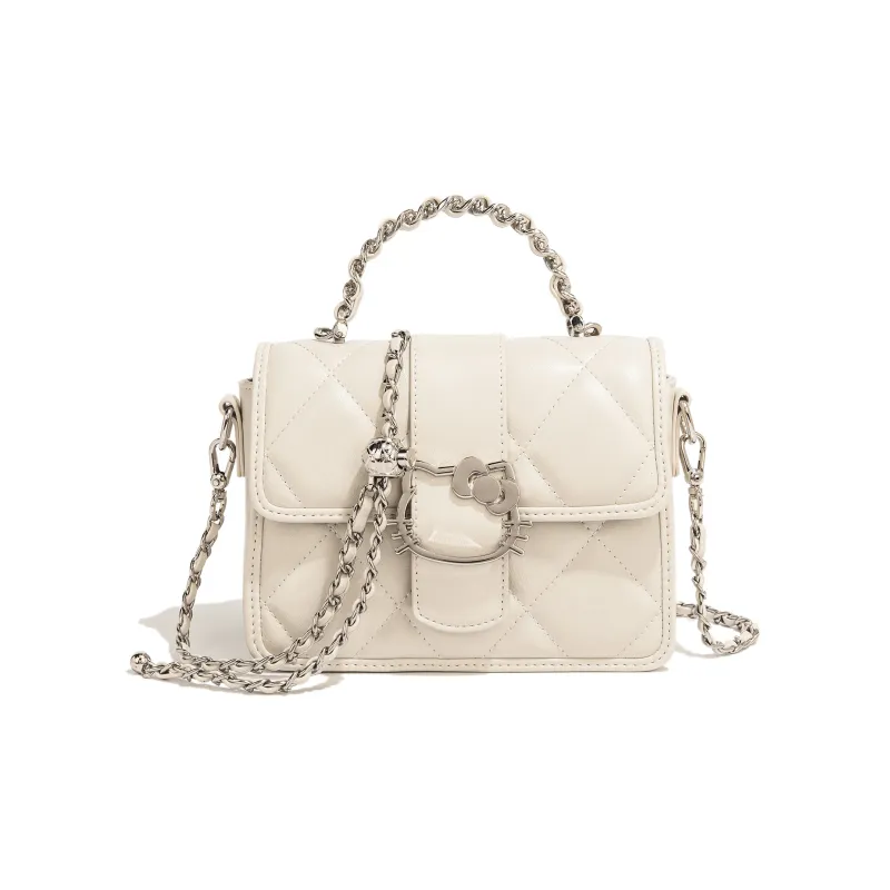 MESUCA Sanrio Kitty Series PU Crossbody Handbag, Small Square Bag Medium Size Women's White-6