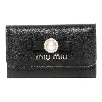 MIU MIU Calfskin Key Pouch Wallets Unisex Black