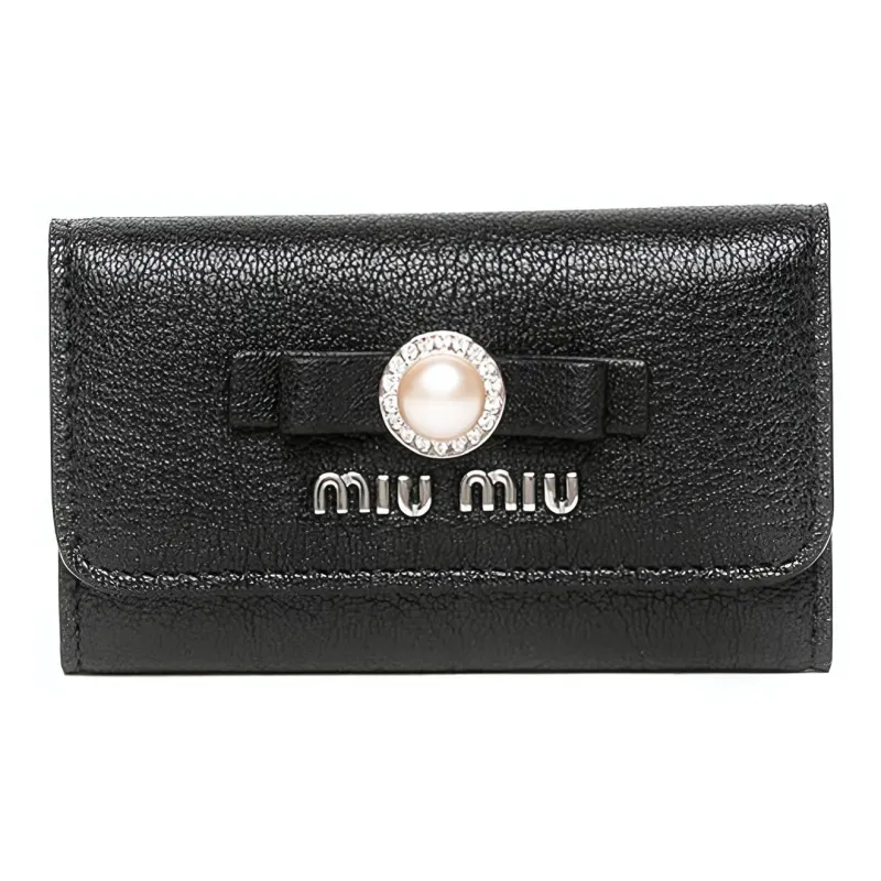 MIU MIU Calfskin Key Pouch Wallet Unisex Black-0