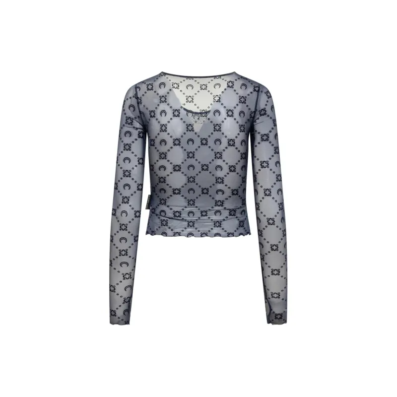 Marine Serre Mesh Moon Monogrammed Crewneck Cropped Top-1