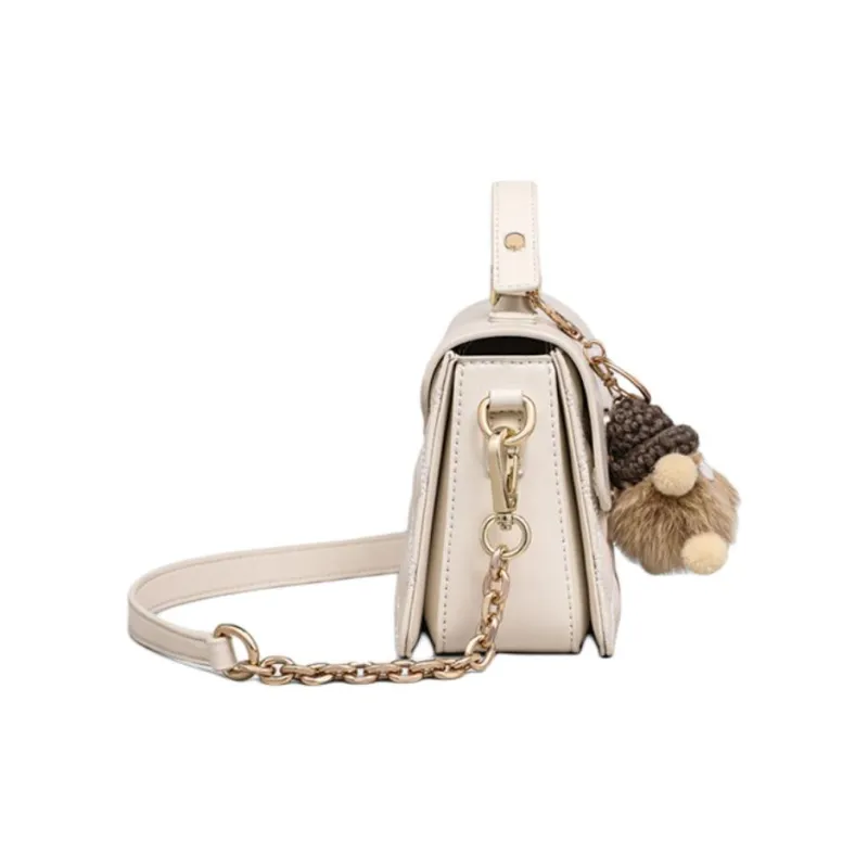 C°BANNER Cow Leather With Synthetic Leather Small Square Bag, One Shoulder Handbag Regular Women's Ecru-4