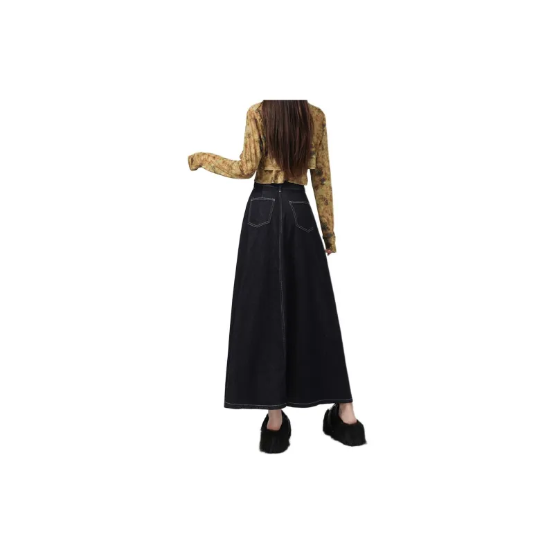 Kazakhstan Denim Long Skirts Women's Dark Blue-1