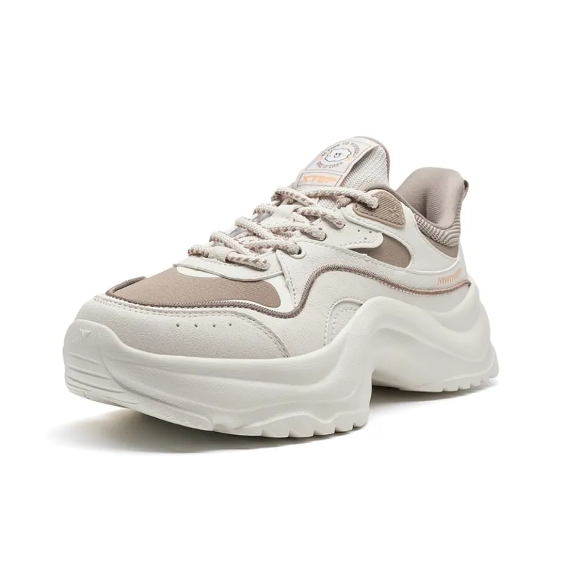 XTEP Cotton Candy Height Increasing Low Top Casual Shoes Women's White Sand Gray/Cool Tea Brown-2