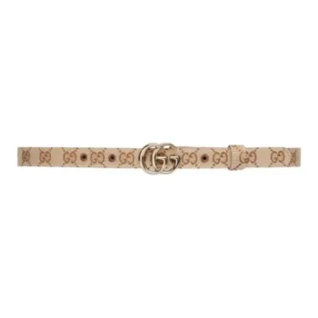GUCCI Double G With Buckle Canvas Leather Belts Women's Beige Width: 2cm