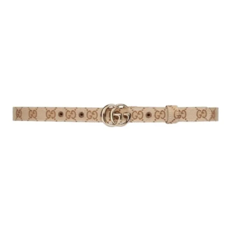 GUCCI Double G With Buckle Canvas Leather Belts Women's Beige Width: 2cm-0