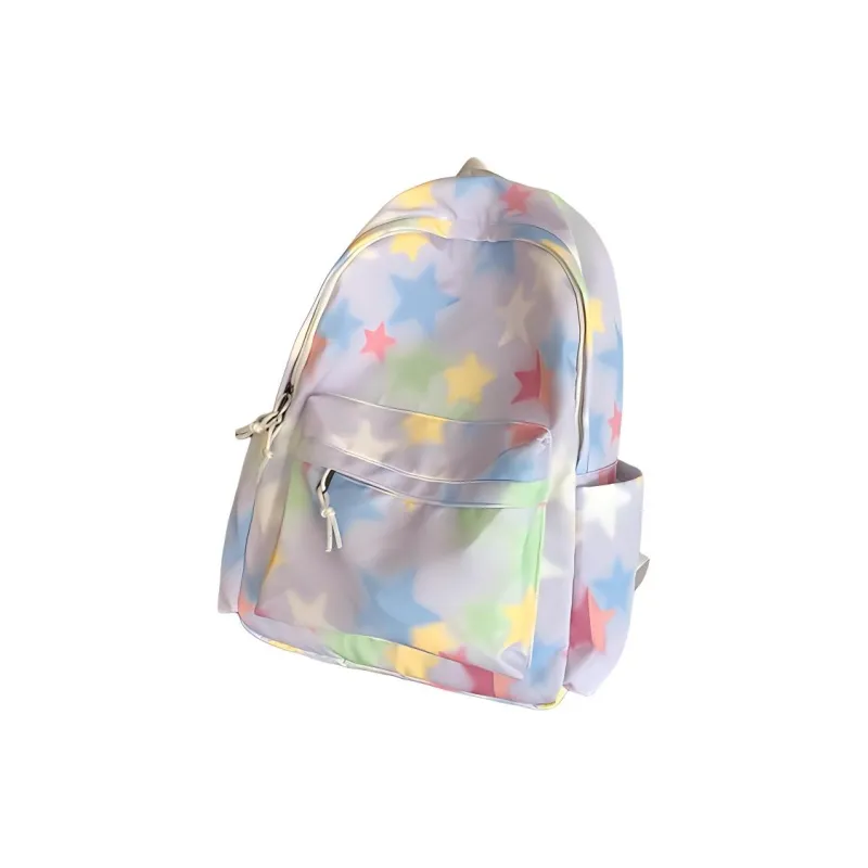 Rainbow Girl Nylon Backpack Regular Women's Purple/White/Green/Black-10