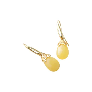 S&A S925 Silver With Gemstones Amber Beeswax Hoop Earrings Drop Earrings Fine Jade Earrings Women's