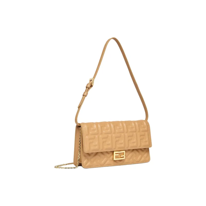 FENDI Baguette Lambskin Portable Crossbody Bag Shoulder Bag Women's Light Brown-1