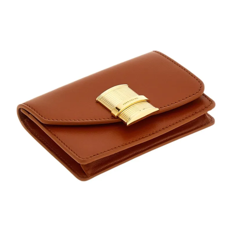 FERRAGAMO Calfskin Card Holder Women's Cognac Brandy-1