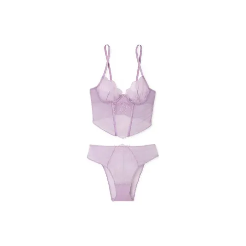 Victoria's Secret Avara Bustier And Panty Set In Orchid Blooms / O B Underwear Set Women's Purple