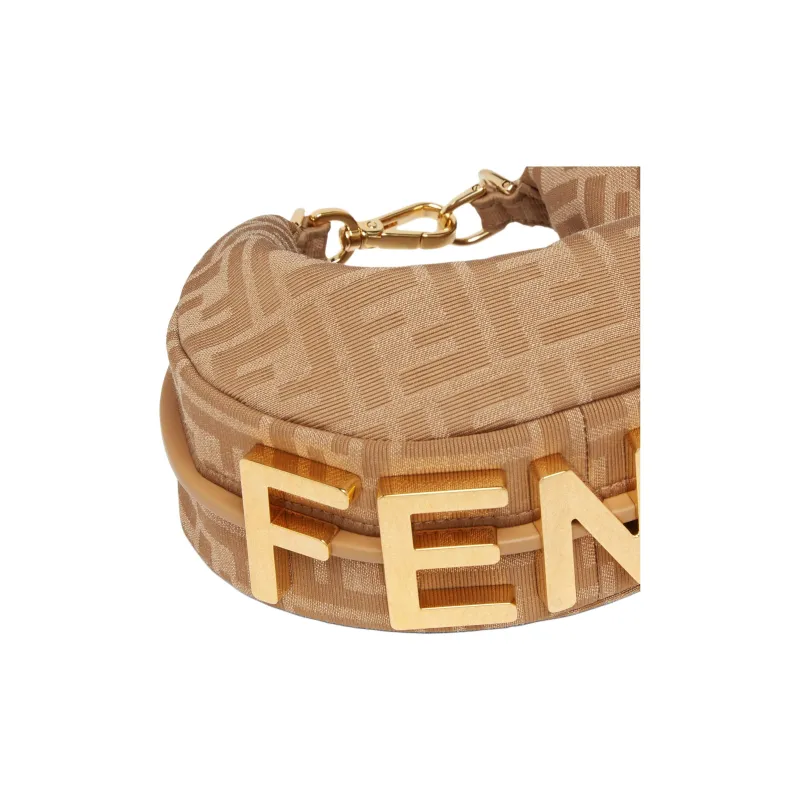 FENDI Fendigraphy FF Fabric Polyamide Wrist Bag Mini Women's Beige-3