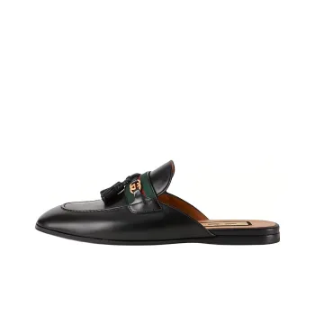 GUCCI Princetown Slipper Black Tassel Leather Women's