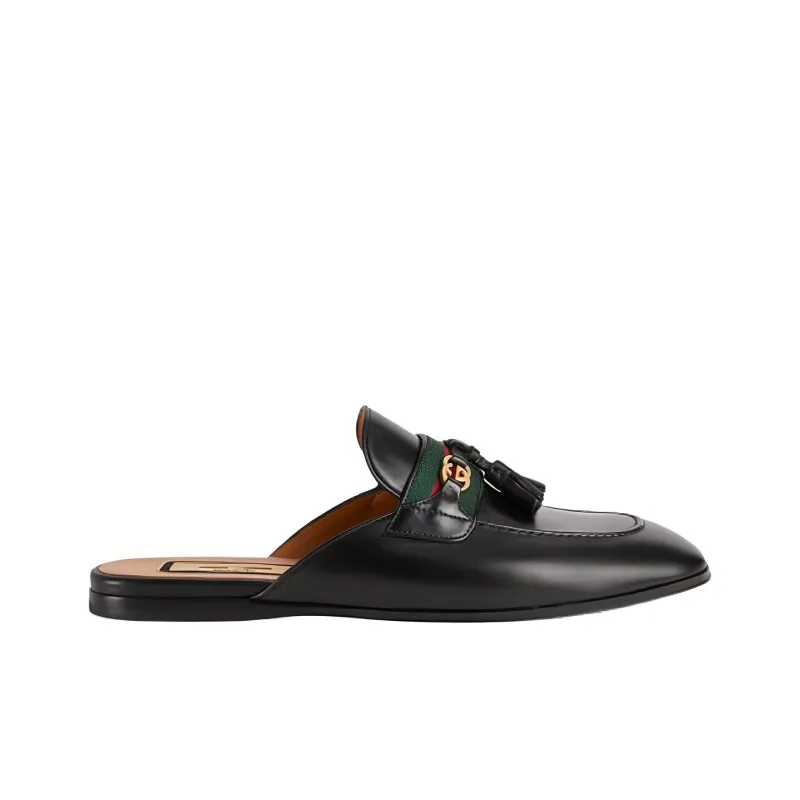 GUCCI Princetown Slipper Black Tassel Leather Women's-1