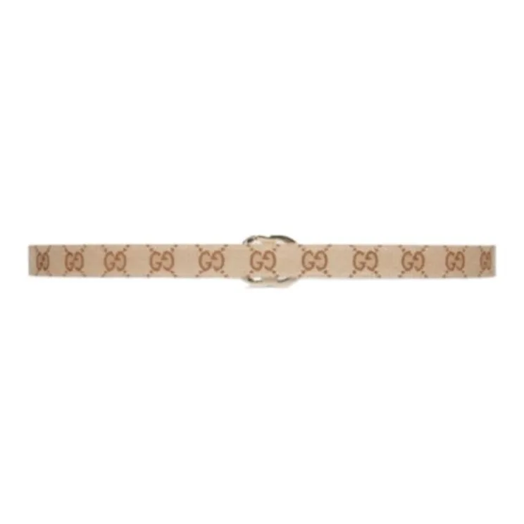 GUCCI Double G With Buckle Canvas Leather Belts Women's Beige Width: 2cm-1