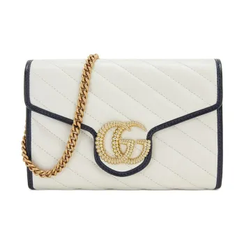 GUCCI GG Marmont Quilted Leather Chain Wallet, Crossbody Bag, Shoulder Bag Women's White