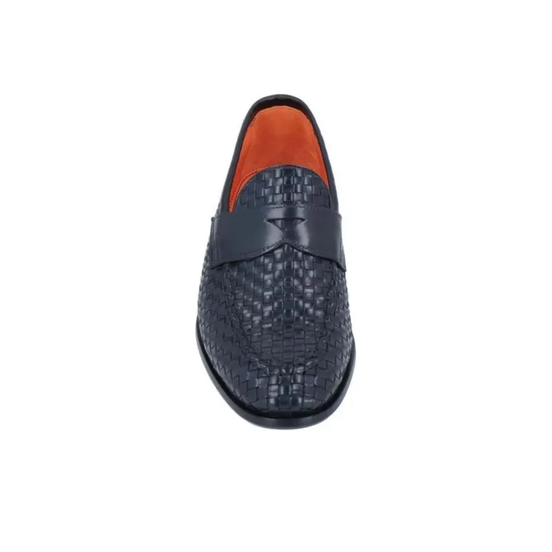 Santoni Almond Toe Woven Penny Loafers-4