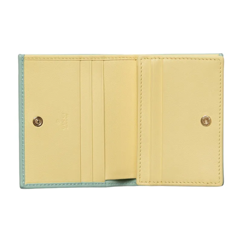 GUCCI GG Marmont Leather Card Holder Women's Light Green & Light Yellow-3