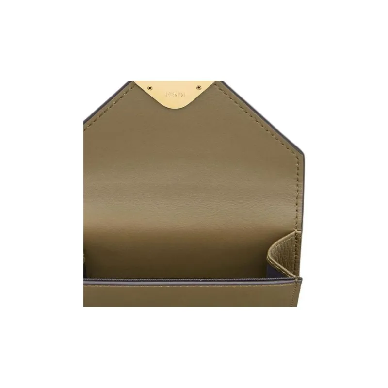 FENDI Leather Wallet Medium Size Women's Green-4