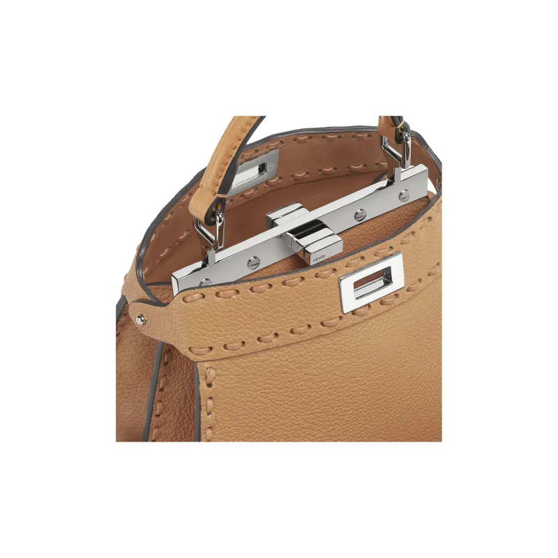 FENDI Peekaboo ISeeU Grain Cow Leather Shoulder Bag, Crossbody Bag, Handbag Trumpets Women's Milk Coffee-4