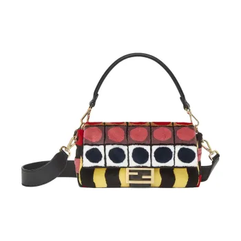 FENDI Baguette Mink Fur Shoulder Bag Crossbody Bag Handbag Medium Size Women's Multicolor