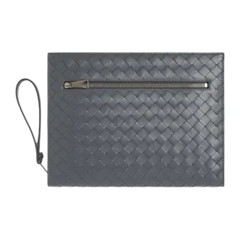 Bottega Veneta Intrecciato Calfskin Briefcase Storage Bag Medium Size Men's Thunder Gray