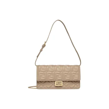 FENDI Baguette Nappa Leather Wallet Crossbody Bag Shoulder Bag Women's Dove Gray
