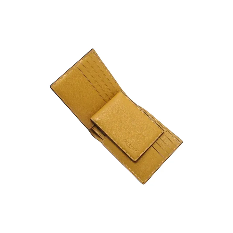 COACH 3 IN 1 Wallet Litchi Grain Cow Leather Money Clip Card Holder Wallet Men's Umber-3