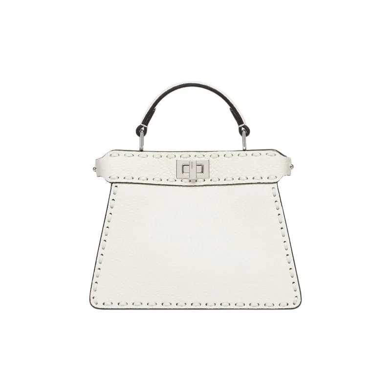 FENDI Peekaboo ISeeU Grain Calfskin One Shoulder Handbag Trumpets Women's White-2