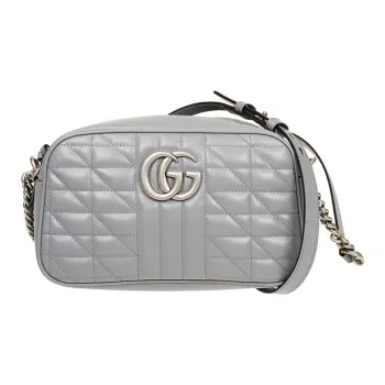 GUCCI GG Marmont Leather Camera Bag Shoulder Bag Crossbody Bag Small Size Women's Gray