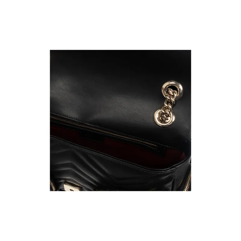 GUCCI GG Marmont Quilting V Shaped Leather Portable Crossbody Bag, Shoulder Bag Women's Black-3