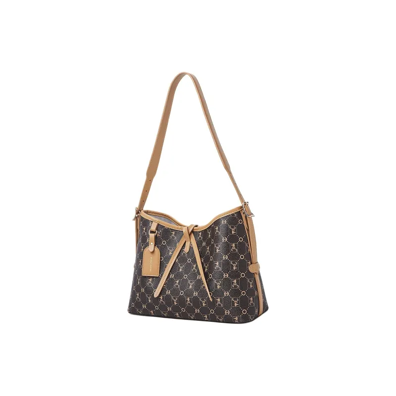Marino Orlandi Synthetic Leather With PVC Tote Bag, Shopping Bag, Crossbody Bag, Shoulder Bag Women's Apricot/Coffee-2