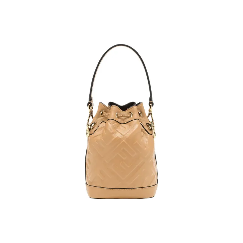 FENDI Mon Tresor Calfskin Bucket Bag, One Shoulder Handbag Mini Women's Beige-2
