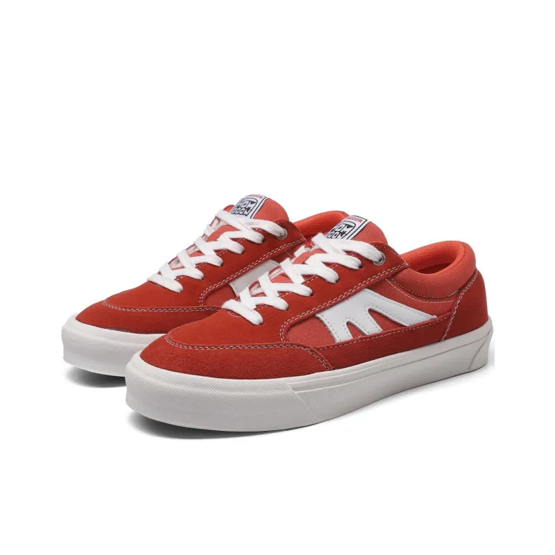 HOMDOON Anti Slip And Wear Resistant Lightweight Low Top Skateboard Shoes Unisex White Orange-2