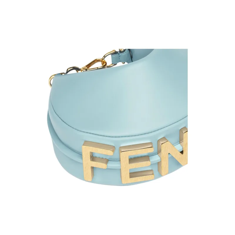 FENDI Fendigraphy Calfskin Hobo Bag, Crescent Bag, Wrist Bag Mini Women's Light Blue-3