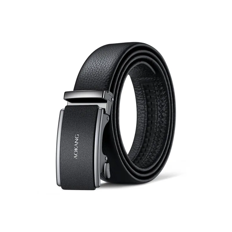 AOKANG Top Grain Cow Leather Belts Men's Silver Gunmetal 3.5cm-0