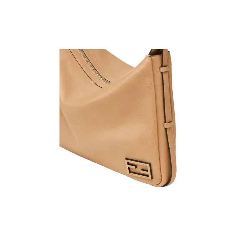 FENDI Calfskin Handbag Shoulder Bag Large Size Women's Beige-4