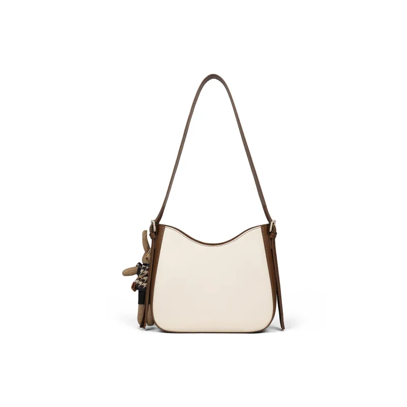 PT'SON Cow Leather With Synthetic Leather Shoulder Bag Shoulder Bag Bucket Bag Women's Ecru Coffee-4