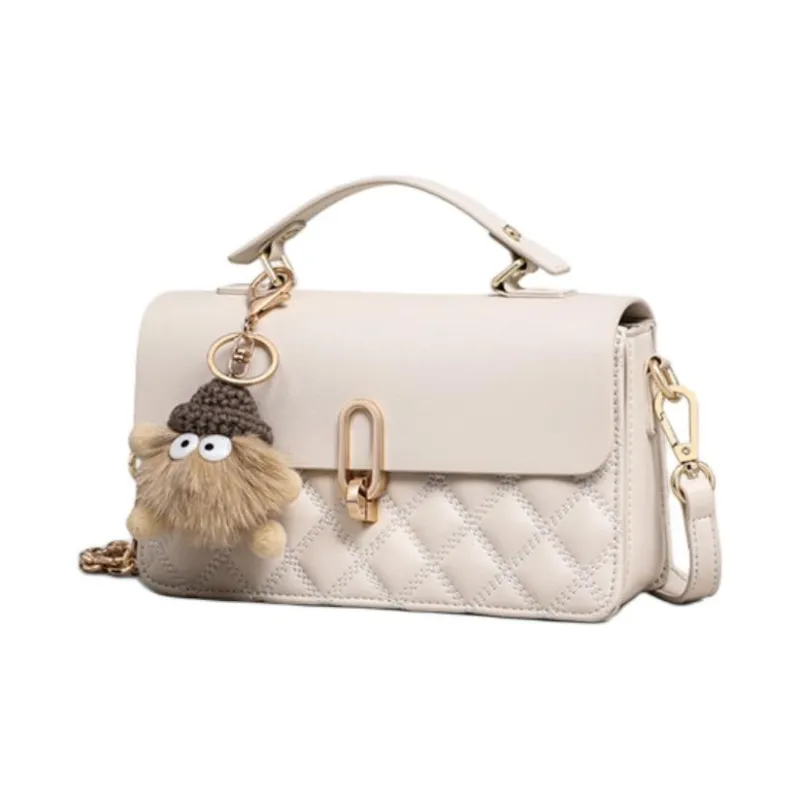 C°BANNER Cow Leather With Synthetic Leather Small Square Bag, One Shoulder Handbag Regular Women's Ecru-3