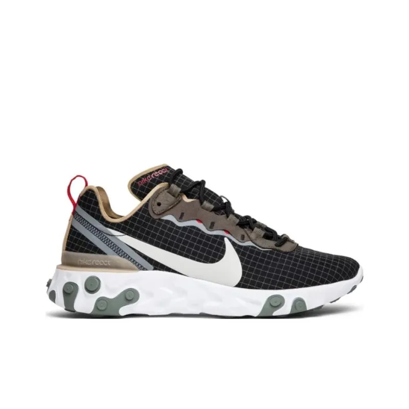Nike React Element 55 Low-Top Casual Running Shoes Unisex Black White-1