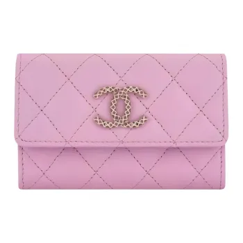 CHANEL Shiny Calfskin Coin Purses Card Holders Women's Lilac